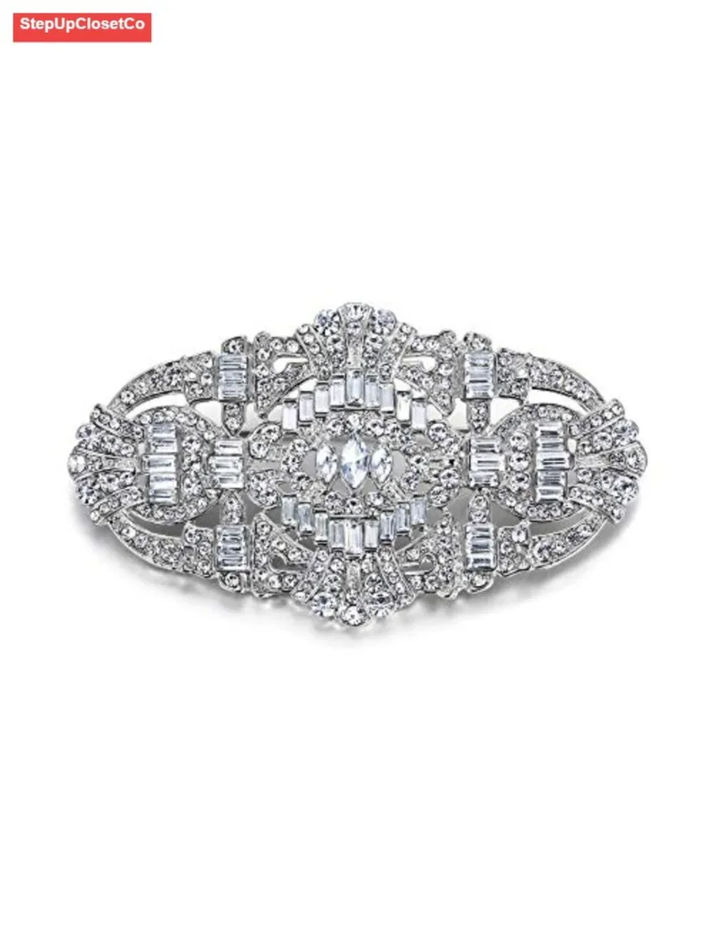 Austrian Crystal Wedding Art Deco Buckle Brooch Pin